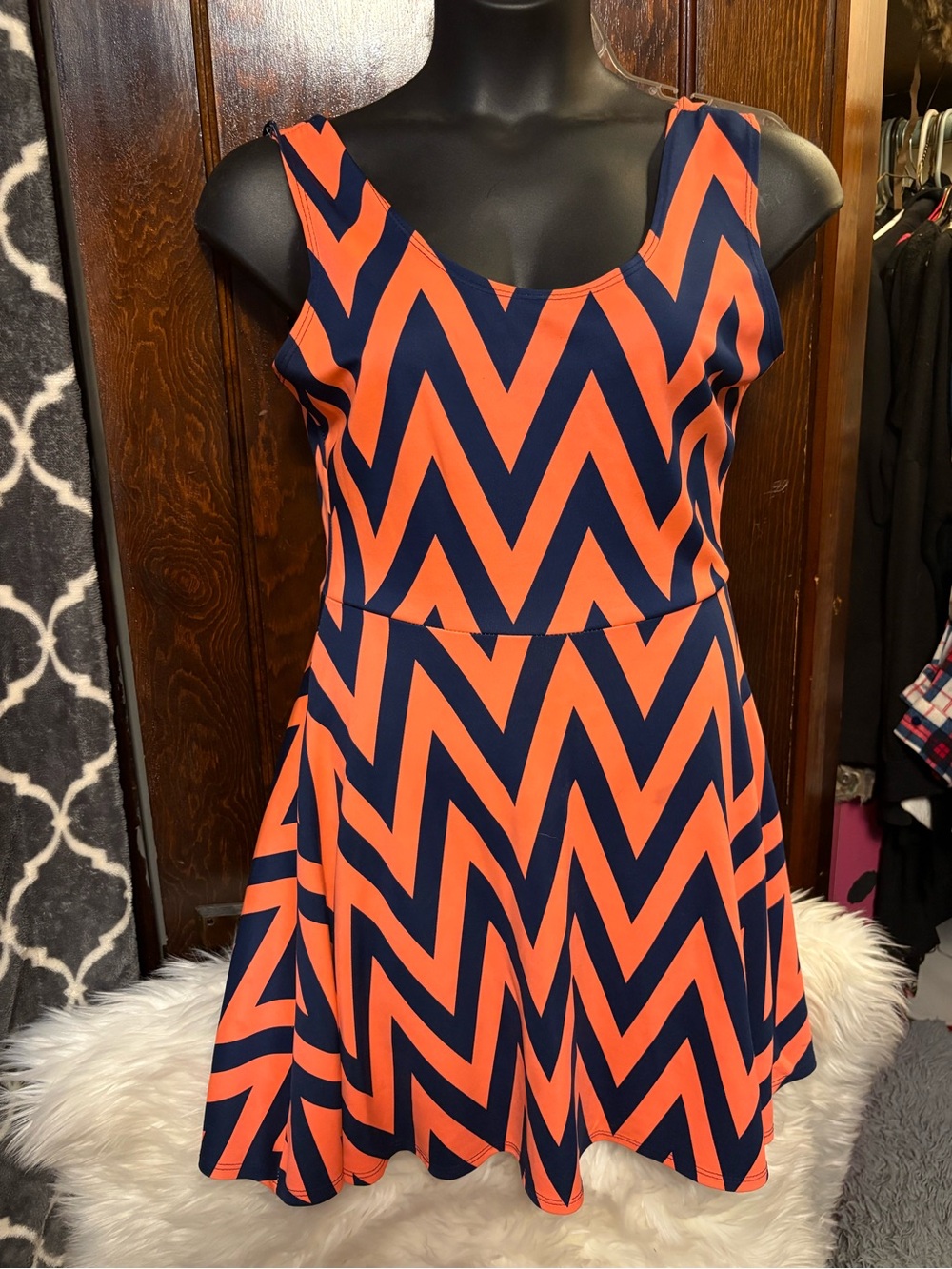 Derek Heart Orange and Navy Chevron Midi Dress
